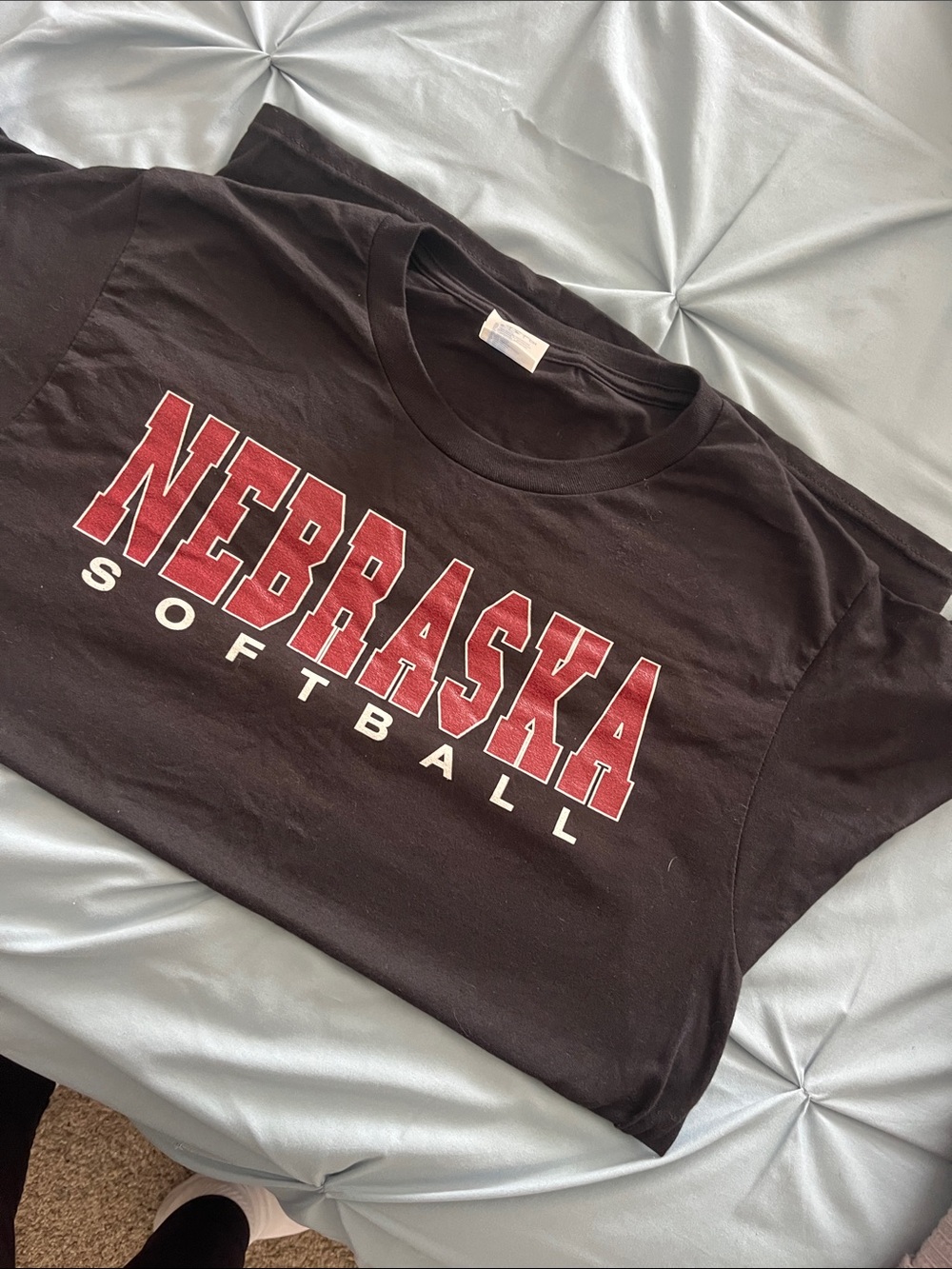 Nebraska Softball Black T-Shirt with Red Logo